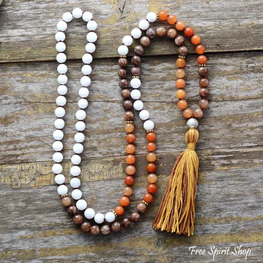 108 Natural Agate & Howlite Gemstone Bead Mala Necklace