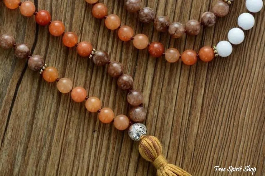 108 Natural Agate & Howlite Gemstone Bead Mala Necklace