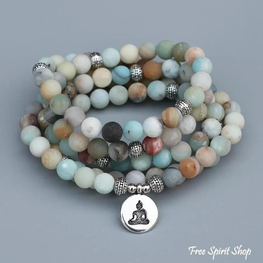 108 Natural Matte Amazonite Gemstone Mala Bead Bracelet