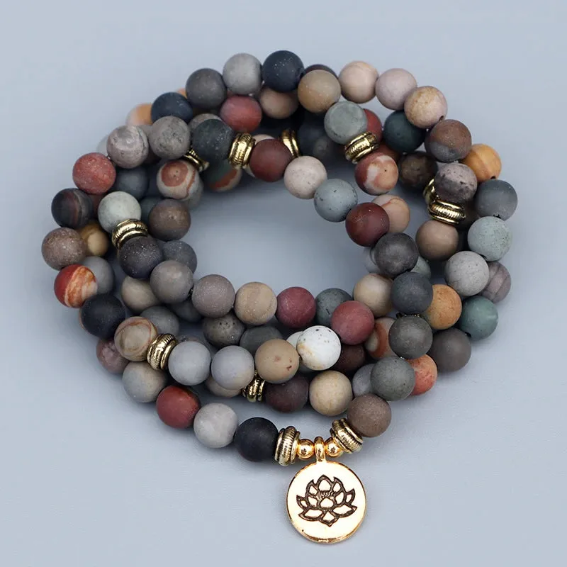 108 Natural Matte Jasper Gemstone Mala Bracelet