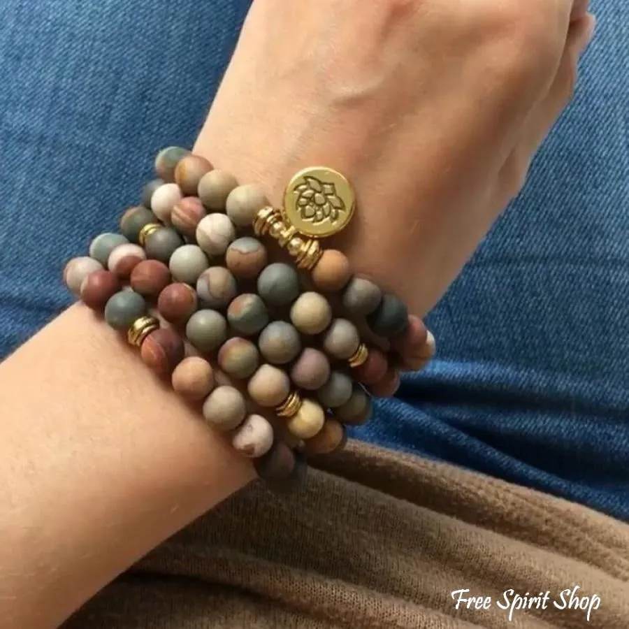 108 Natural Matte Jasper Gemstone Mala Bracelet