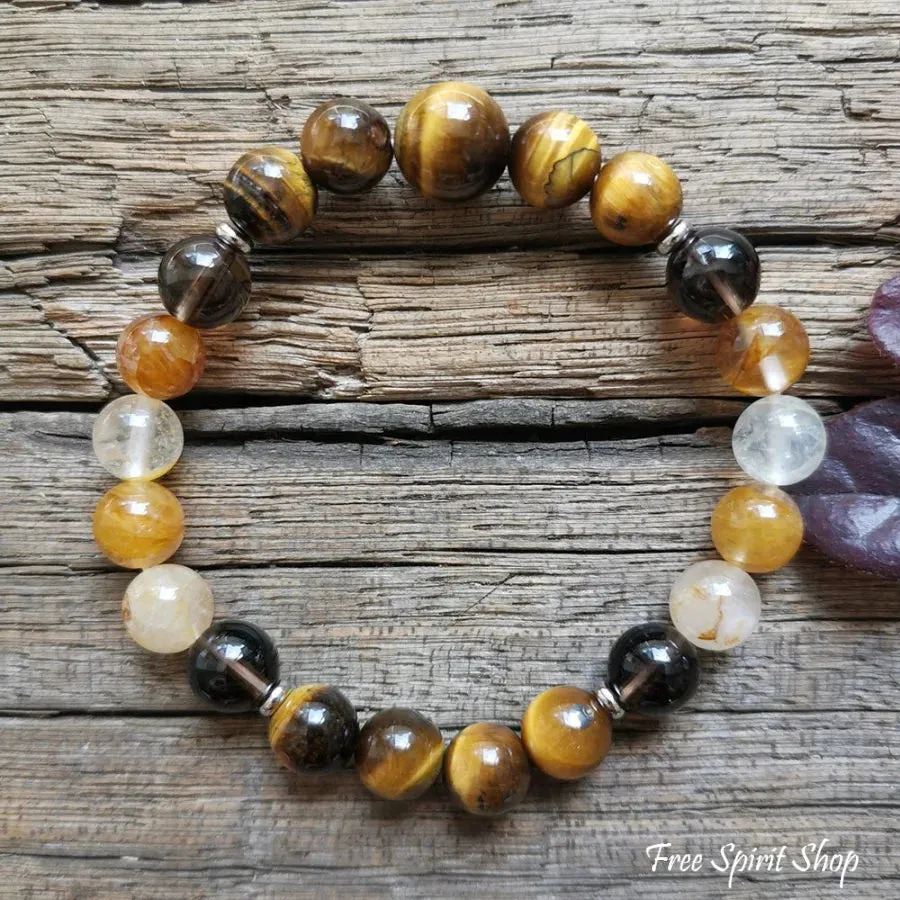 108 Natural Tiger Eye & Yellow Quartz Gemstone Mala Bead Necklace