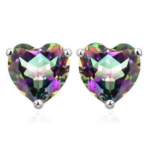 10K Solid White Gold Heart shape 6MM MYSTIC GEMSTONE Earring Studs