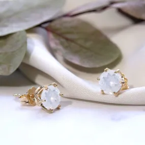 14K Gold Plated Moonstone Studs - 7mm June Birthstone, Handmade