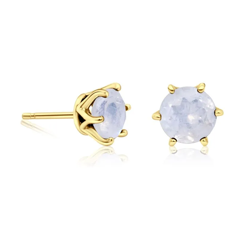 14K Gold Plated Moonstone Studs - 7mm June Birthstone, Handmade