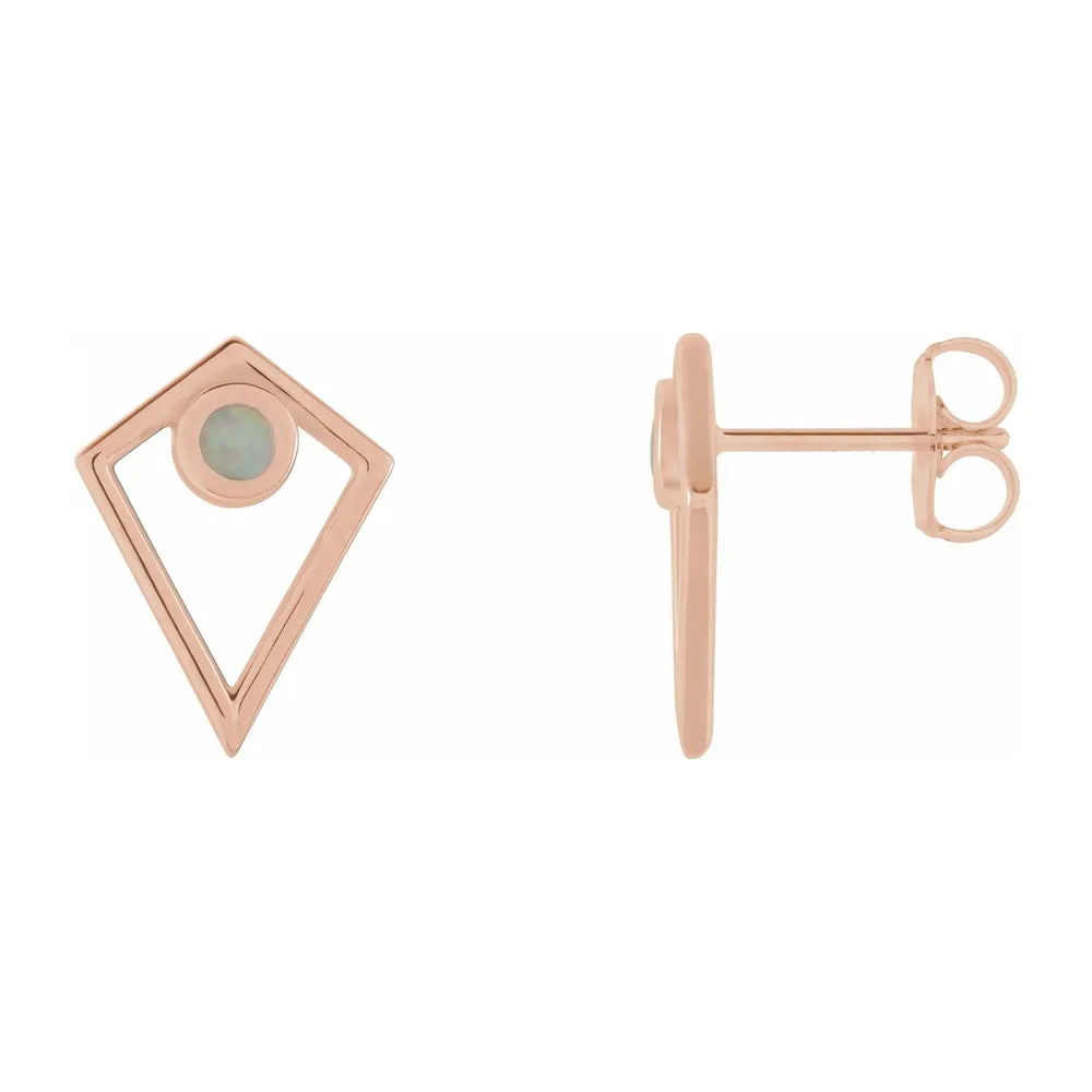 14K Rose Gold Opal or Onyx Cabochon Pyramid Post Earrings, 11 x 14mm