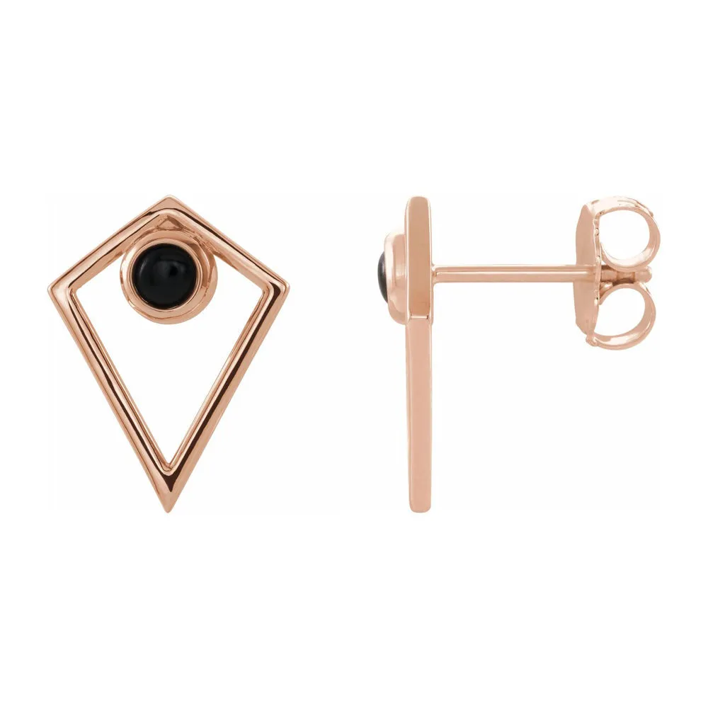 14K Rose Gold Opal or Onyx Cabochon Pyramid Post Earrings, 11 x 14mm