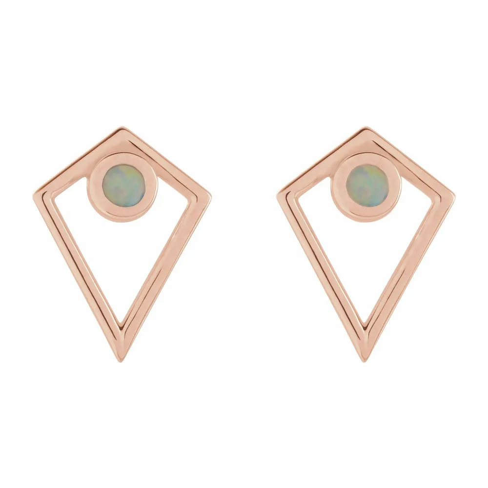 14K Rose Gold Opal or Onyx Cabochon Pyramid Post Earrings, 11 x 14mm