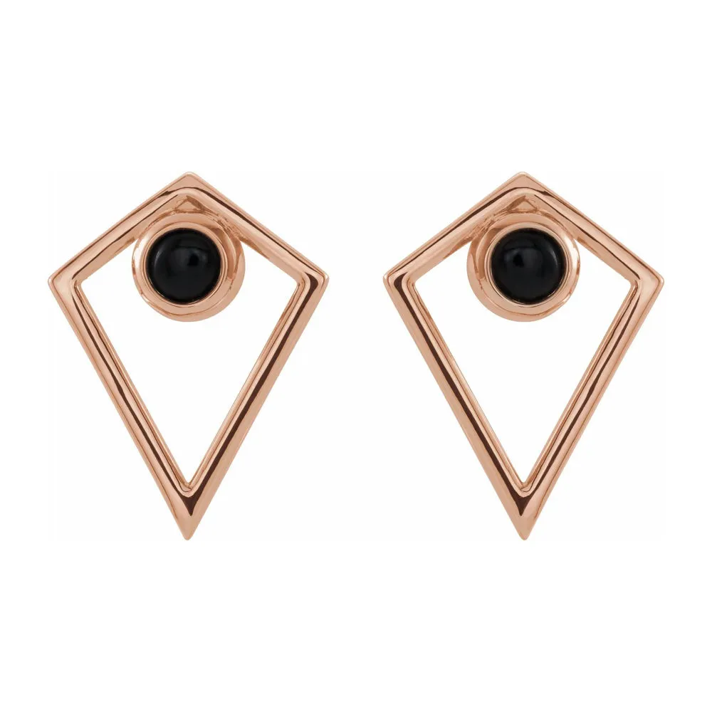 14K Rose Gold Opal or Onyx Cabochon Pyramid Post Earrings, 11 x 14mm