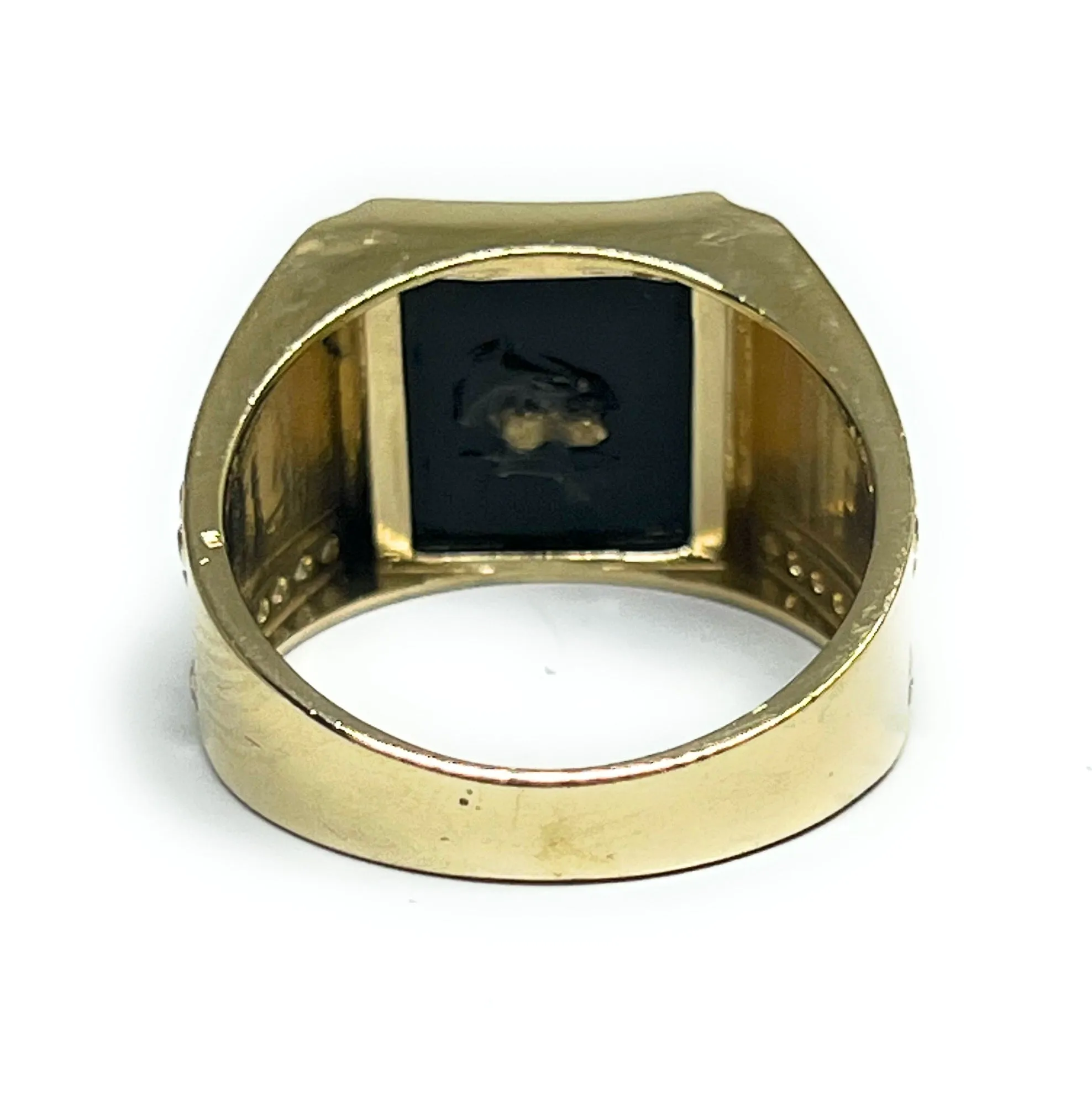 14k Solid Gold HOSE WITH HORSESHOE ONYX CZ GREEK BORDER Ring (9.5g)