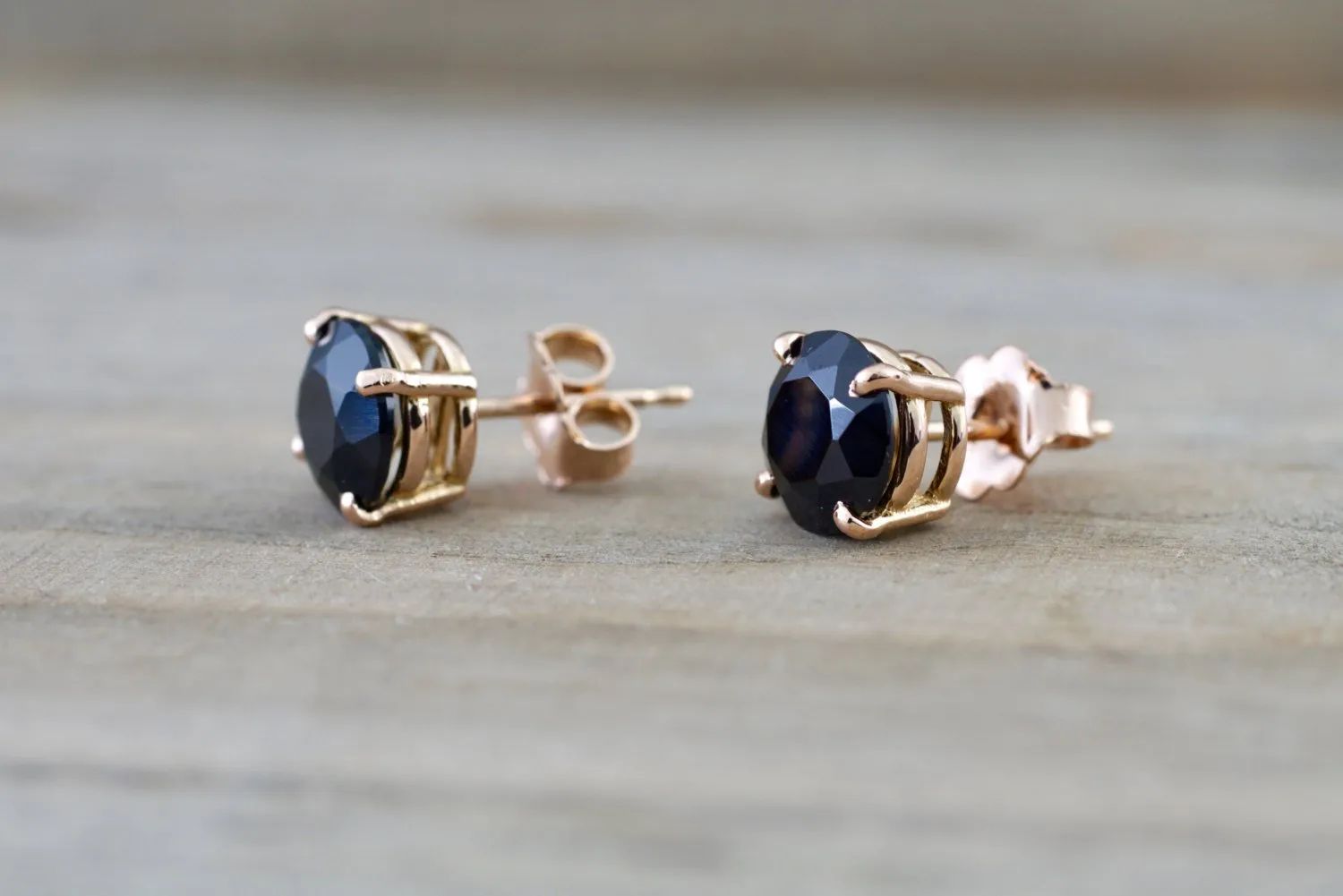 14k Solid Rose Gold Black Onyx Earring Studs Post Push Back Square