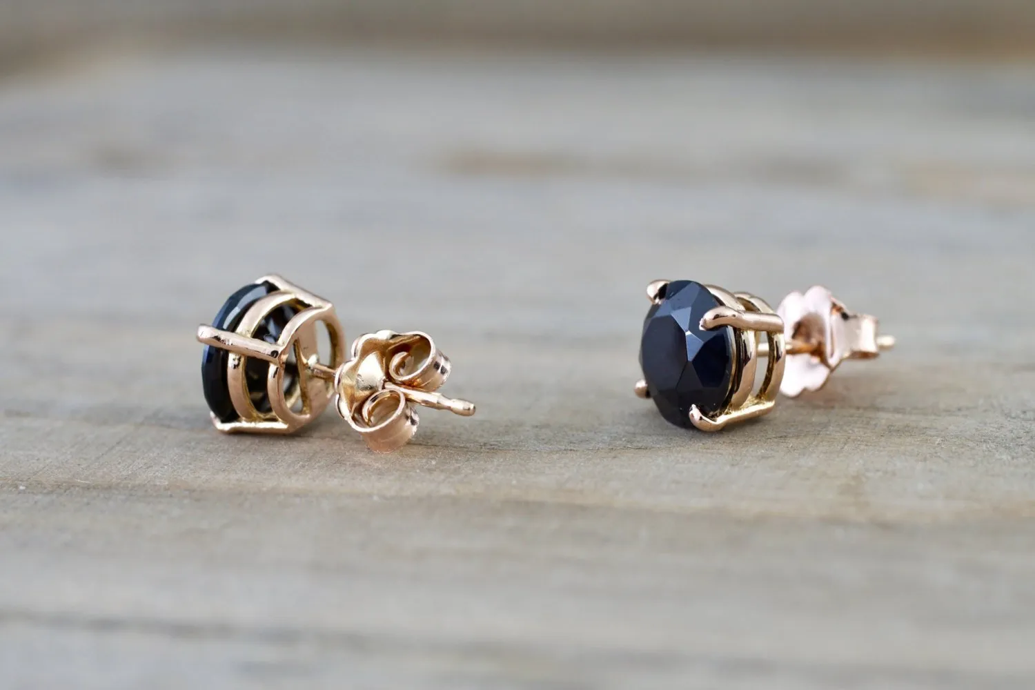 14k Solid Rose Gold Black Onyx Earring Studs Post Push Back Square