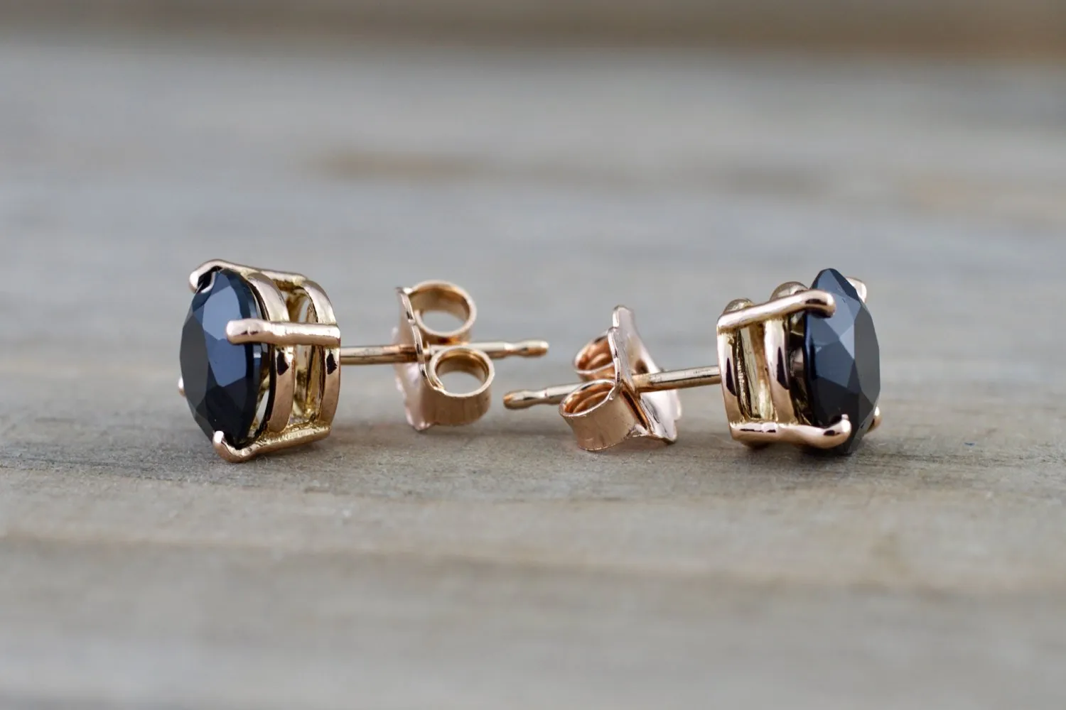 14k Solid Rose Gold Black Onyx Earring Studs Post Push Back Square