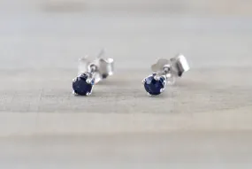 14k Solid White Gold with Blue Sapphire Gemstone Earring Studs Post Push Back Square September Birthstone