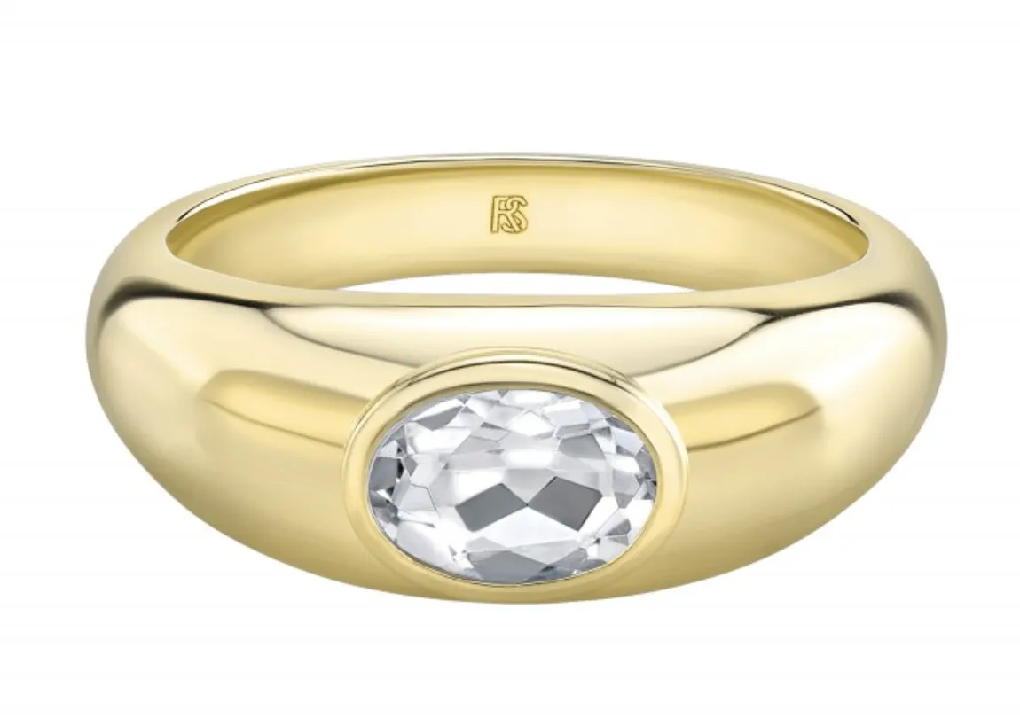 14K YELLOW GOLD BEZEL SET GOLD WHITE TOPAZ DOME RING