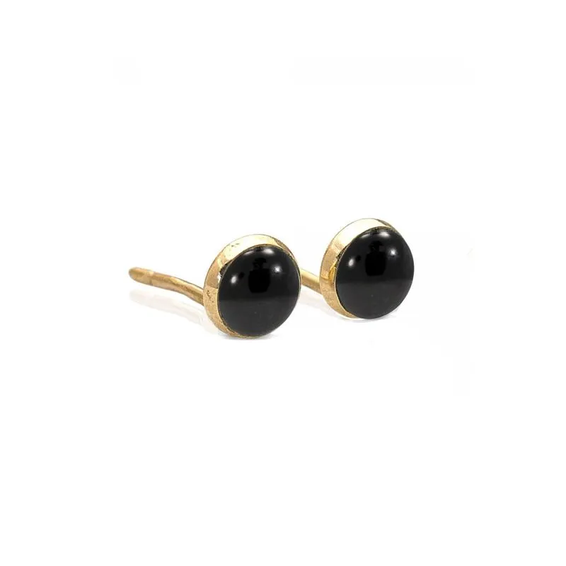 14K Yellow Gold Round Black Onyx 4mm Stud Earrings