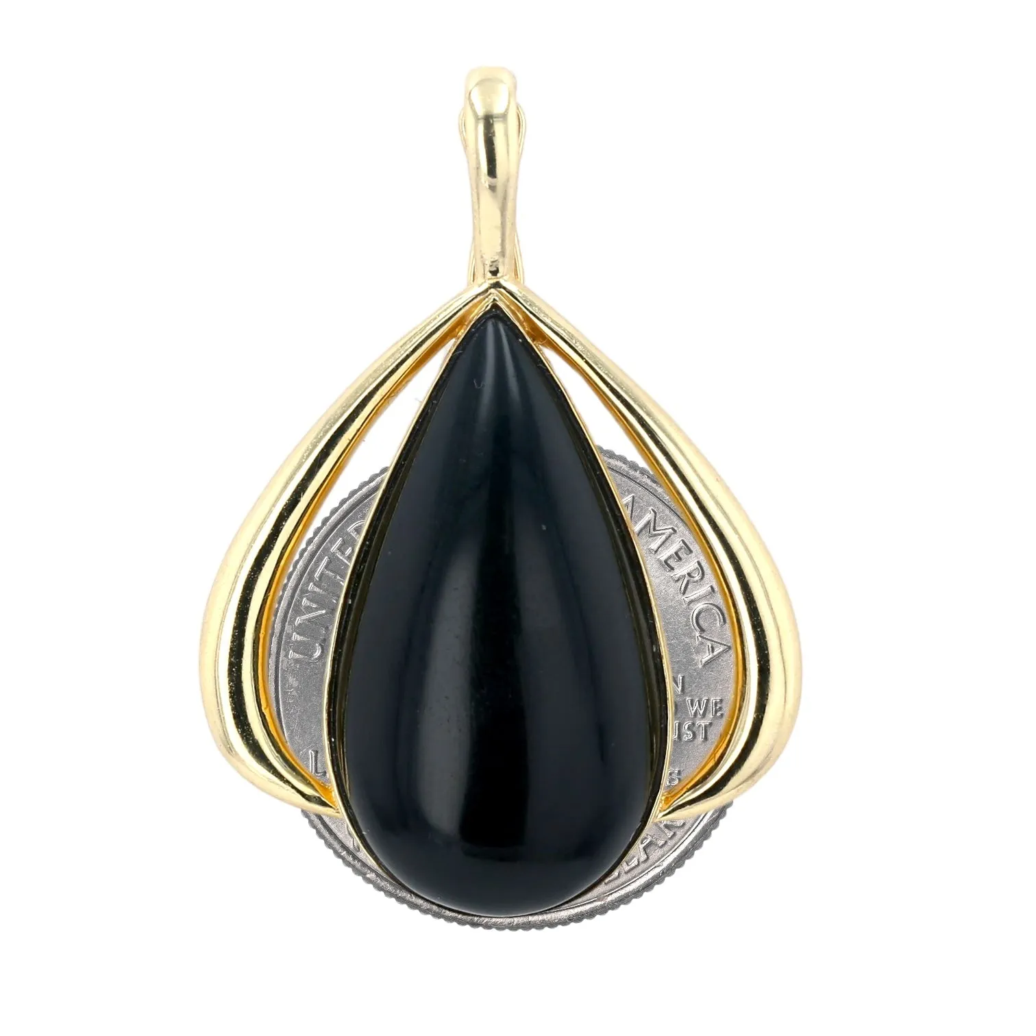 14K Yellow gold vintage onyx good luck amulet pear pendant-16573