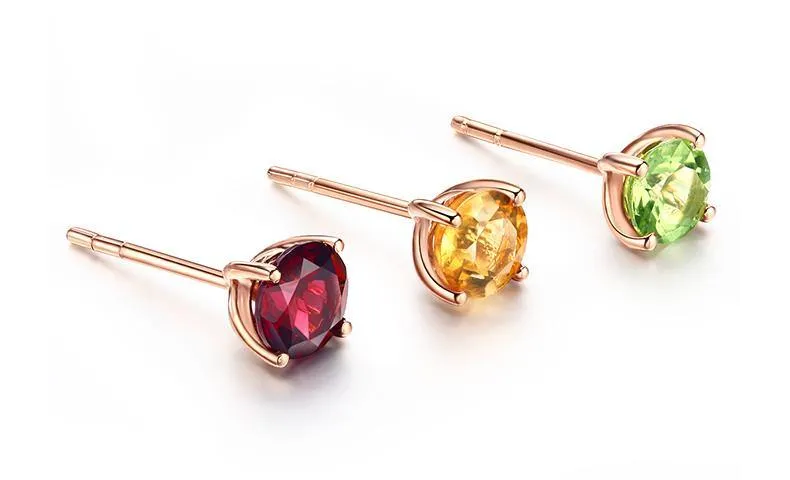 18K Pure Rose Gold Gemstone Stud Earrings