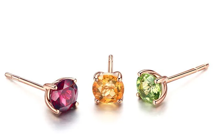 18K Pure Rose Gold Gemstone Stud Earrings