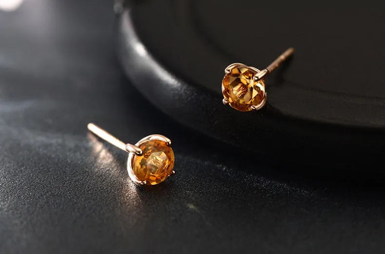 18K Pure Rose Gold Gemstone Stud Earrings