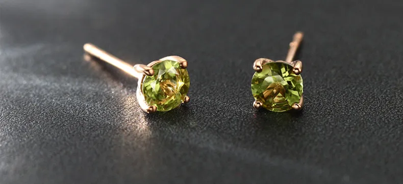 18K Pure Rose Gold Gemstone Stud Earrings