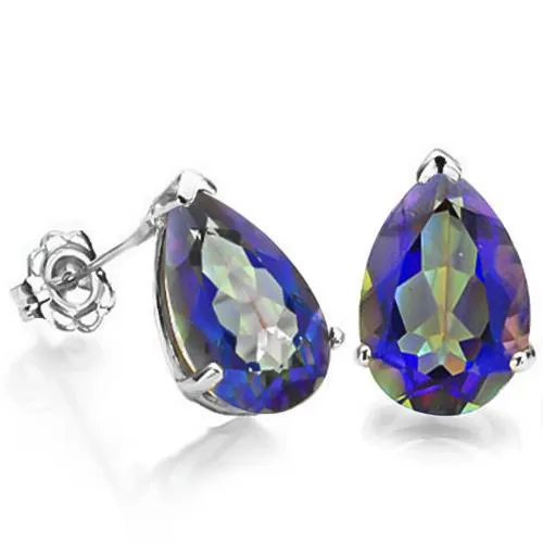 3/4 CT OCEAN MYSTIC GEMSTONE 10KT SOLID GOLD EARRINGS STUD