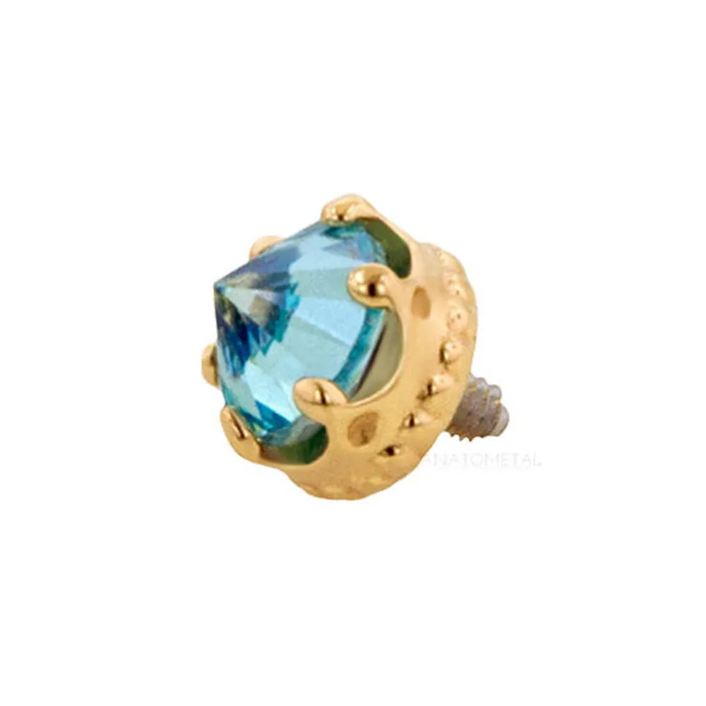 4mm Queen Crown Threaded End in Gold with Reverse-Set Passion Topaz