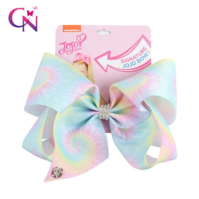 8 Large JoJo Bow W Hair Clip For Girls Kids Handmade Metalic Printed Ribbon Knot Jumbo Hair Bow Hair Accessories