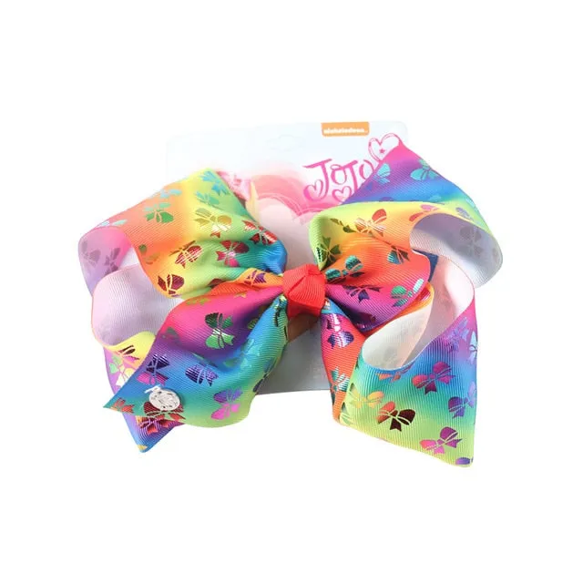 8 Large JoJo Bow W Hair Clip For Girls Kids Handmade Metalic Printed Ribbon Knot Jumbo Hair Bow Hair Accessories