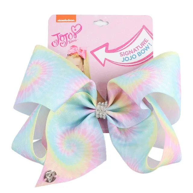 8 Large JoJo Bow W Hair Clip For Girls Kids Handmade Metalic Printed Ribbon Knot Jumbo Hair Bow Hair Accessories