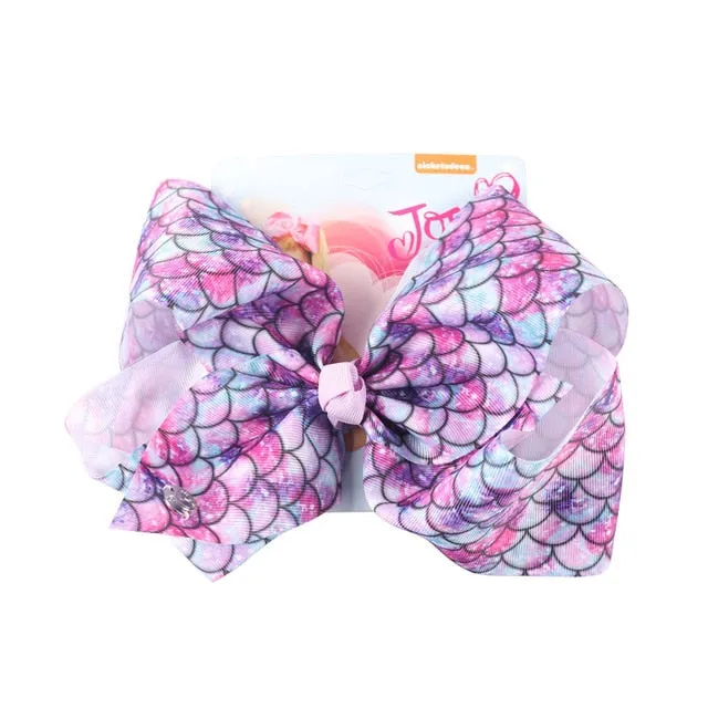 8 Large JoJo Bow W Hair Clip For Girls Kids Handmade Metalic Printed Ribbon Knot Jumbo Hair Bow Hair Accessories