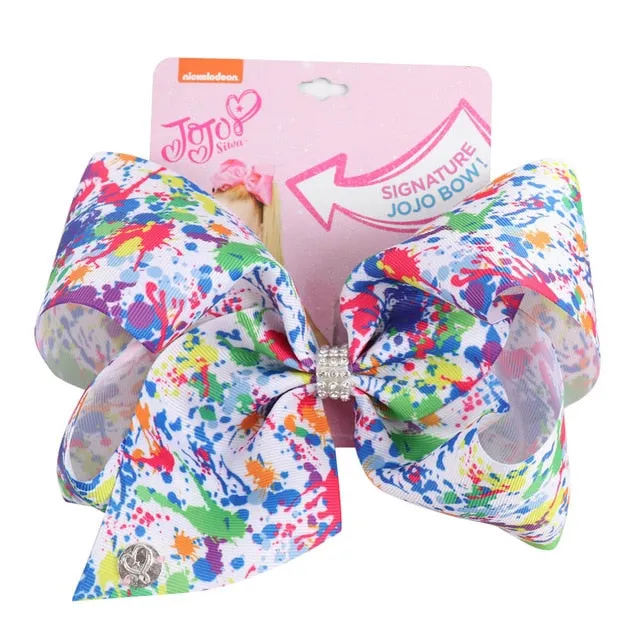 8 Large JoJo Bow W Hair Clip For Girls Kids Handmade Metalic Printed Ribbon Knot Jumbo Hair Bow Hair Accessories