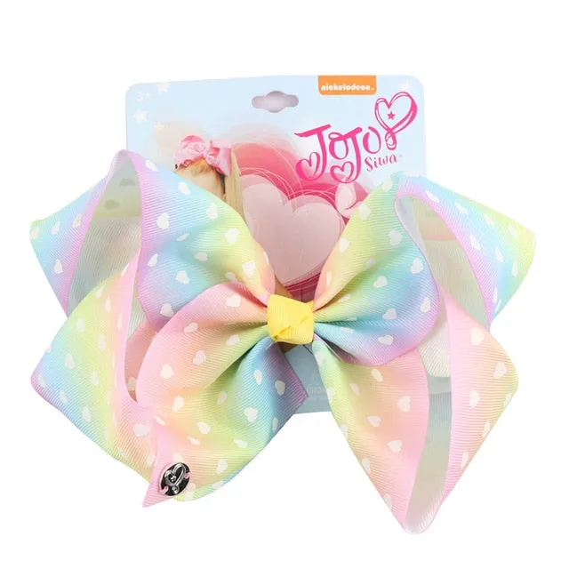 8 Large JoJo Bow W Hair Clip For Girls Kids Handmade Metalic Printed Ribbon Knot Jumbo Hair Bow Hair Accessories