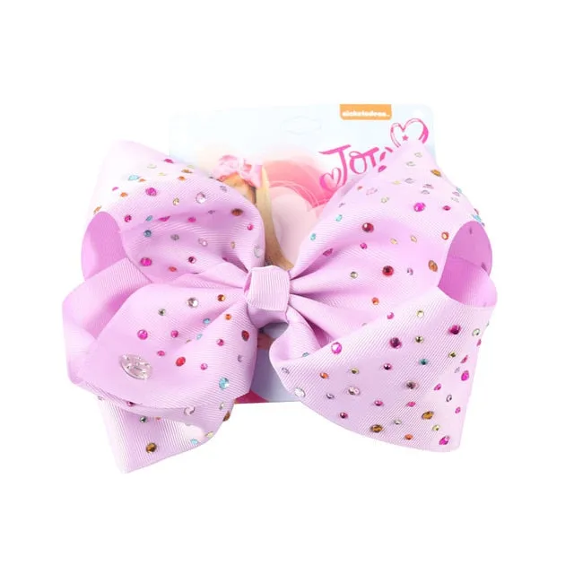 8 Large JoJo Bow W Hair Clip For Girls Kids Handmade Metalic Printed Ribbon Knot Jumbo Hair Bow Hair Accessories