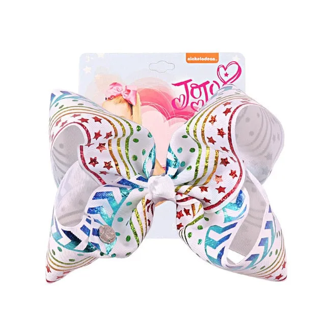 8 Large JoJo Bow W Hair Clip For Girls Kids Handmade Metalic Printed Ribbon Knot Jumbo Hair Bow Hair Accessories