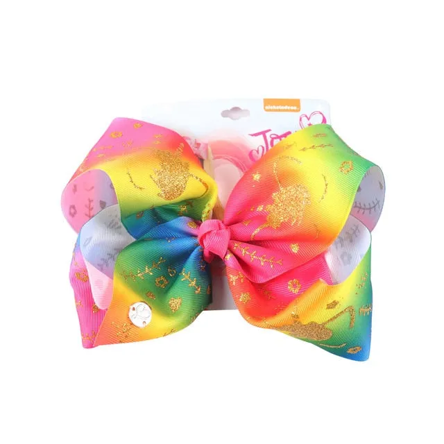 8 Large JoJo Bow W Hair Clip For Girls Kids Handmade Metalic Printed Ribbon Knot Jumbo Hair Bow Hair Accessories