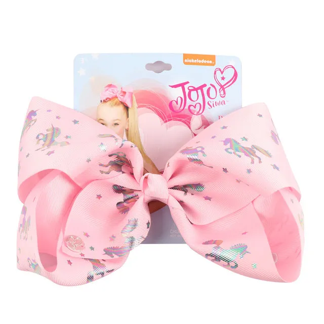 8 Large JoJo Bow W Hair Clip For Girls Kids Handmade Metalic Printed Ribbon Knot Jumbo Hair Bow Hair Accessories