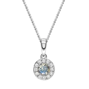 9ct White Gold Moonstone and Diamond Cluster Birthstone Pendant with Chain