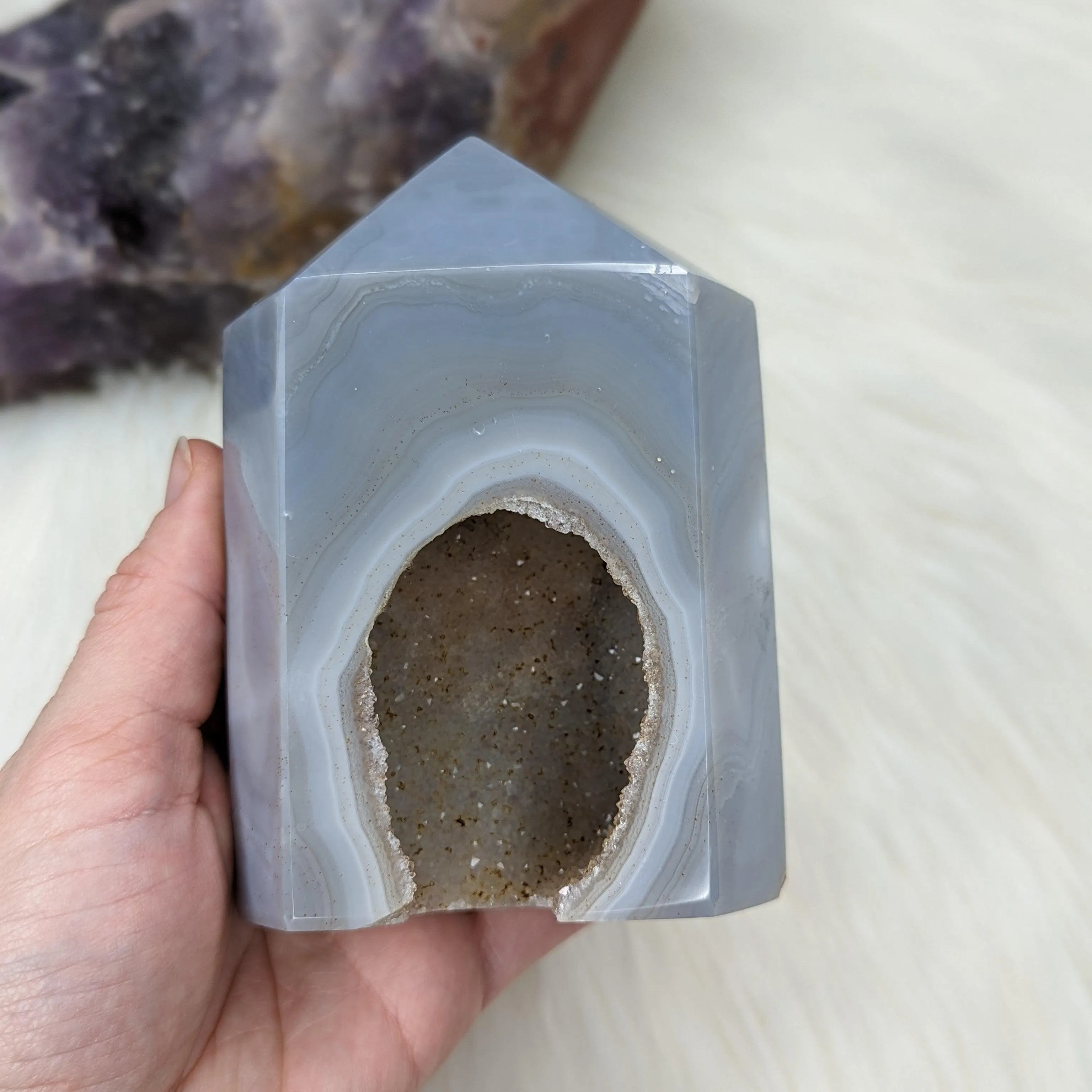 Agate Polished Point with GORGEOUS Druzy Cave ~ One of A Kind