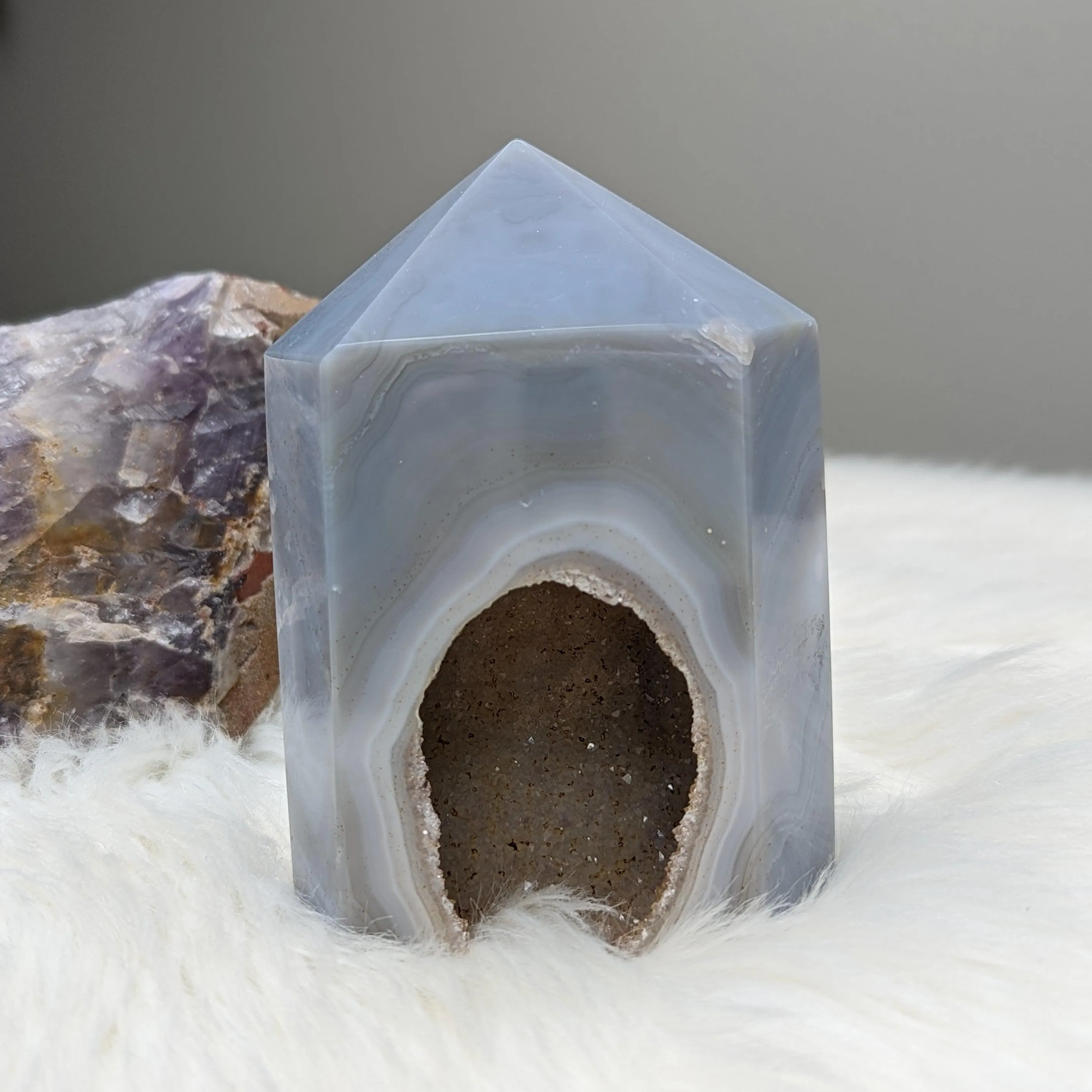 Agate Polished Point with GORGEOUS Druzy Cave ~ One of A Kind