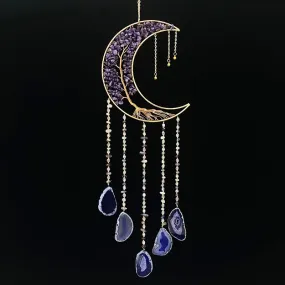 Amethyst and Purple Agate Large detailed Suncatcher - Moon and Tree of Life with Agate Slices