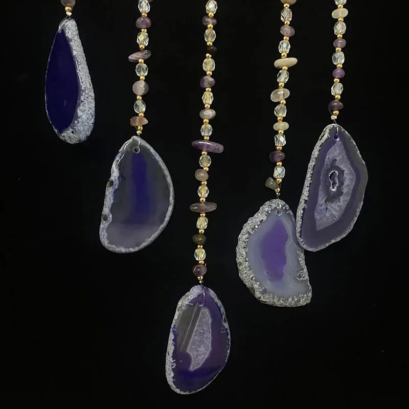 Amethyst and Purple Agate Large detailed Suncatcher - Moon and Tree of Life with Agate Slices