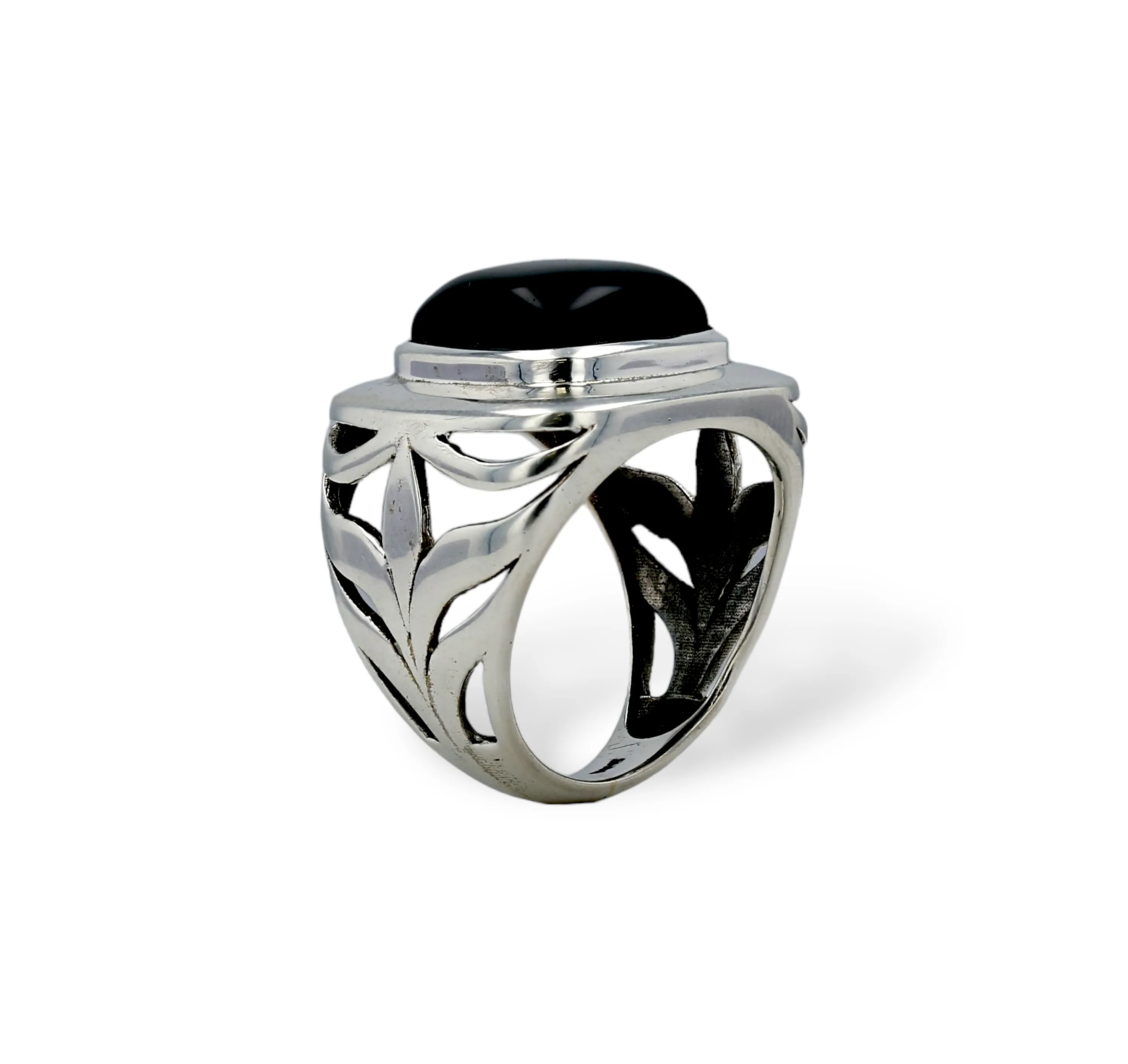 Anillo floral plata 925 piedra onyx