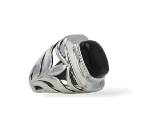 Anillo floral plata 925 piedra onyx