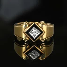 Art Deco Diamond Onyx Signet Ring in Gold