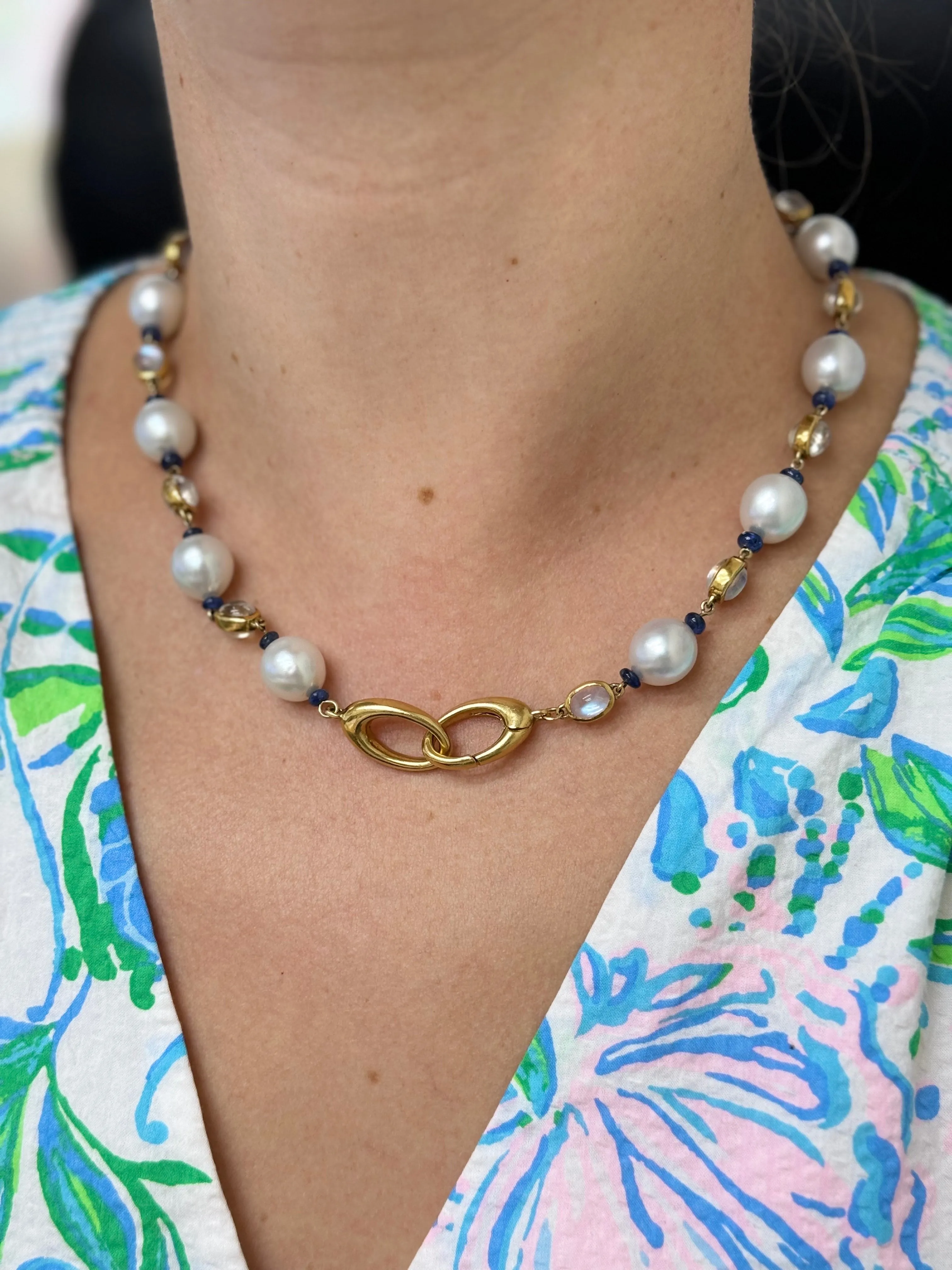 Assael South Sea Pearl Sapphire Moonstone Gold Necklace