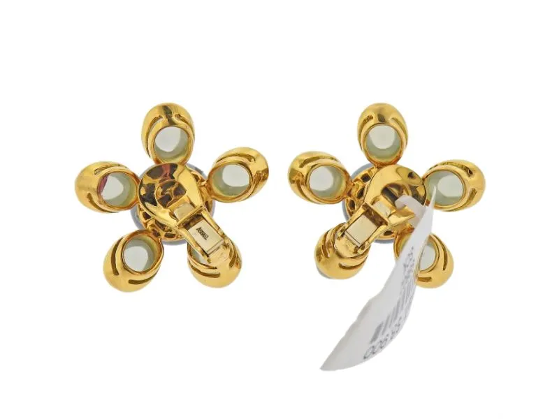 Assael Tahitian South Sea Pearl Moonstone Gold Flower Earrings