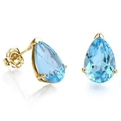 ASTONISHING 1 CARAT TW (2 PCS) BLUE TOPAZ 10K SOLID YELLOW GOLD EARRINGS