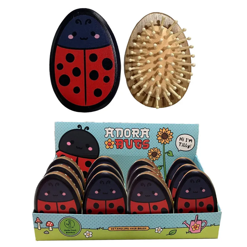 Bamboo Shaped Hair Brush - Adoramals Tilly the Ladybird BRU29