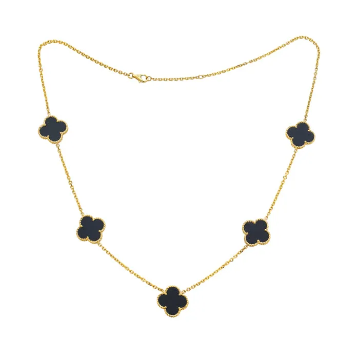 Bassali - 14K Yellow Gold Onyx Vanclover Necklace